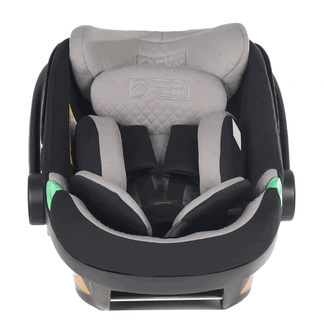 Mountain Buggy protect i-size infant car seat animation showing with and without newborn insert