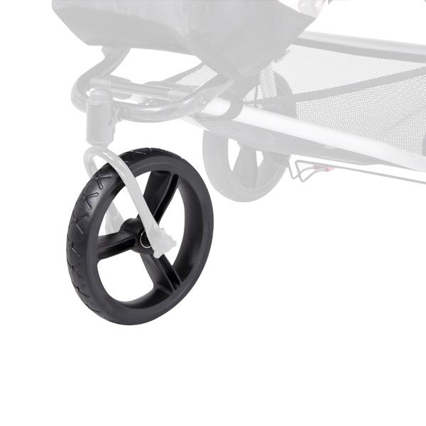 Mountain Buggy 10 Zoll wartungsfreies Aerotech Ersatzrad vorne, abgebildet auf Buggy in black_black