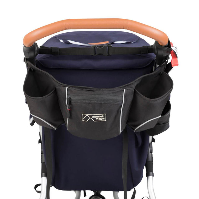 Mountain Buggy pouch storage bag attached to buggy handle bar in colour black_black