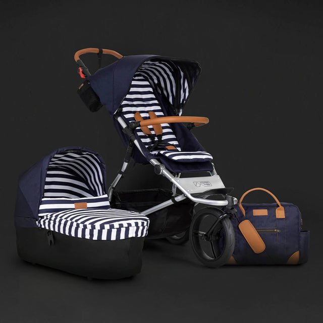 Mountain Buggy urban jungle luxury collection stroller and carrycot plus in nautical classic blue and white stripe colour_nautical