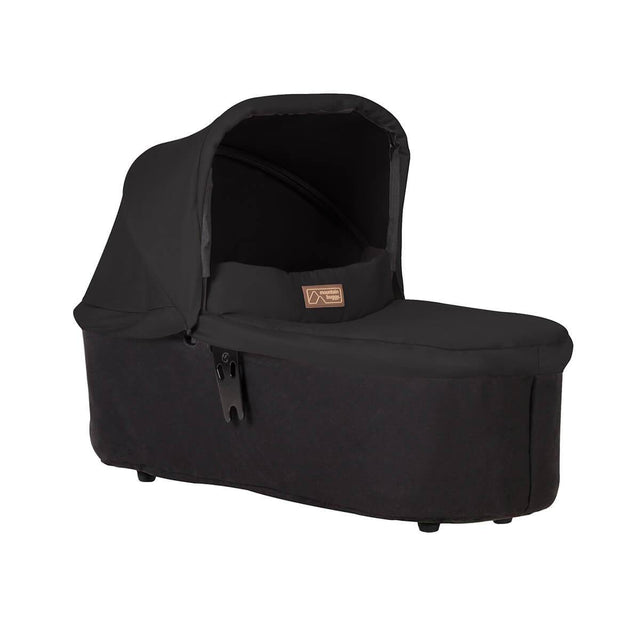 mountain buggy swift and mini carrycot plus in lie flat mode 3/4view shown in color black_black