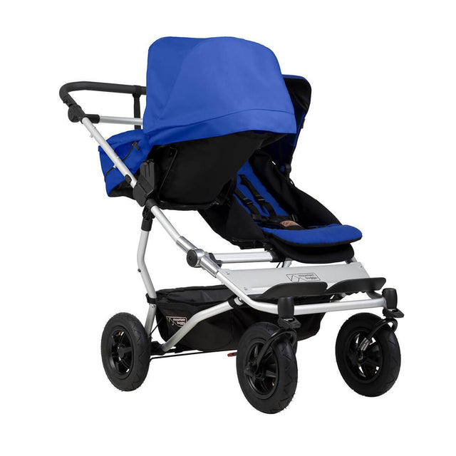 mountain buggy duet double buggy with one carrycot plus in parent facing mode 3/4 view shown in color marine_marine