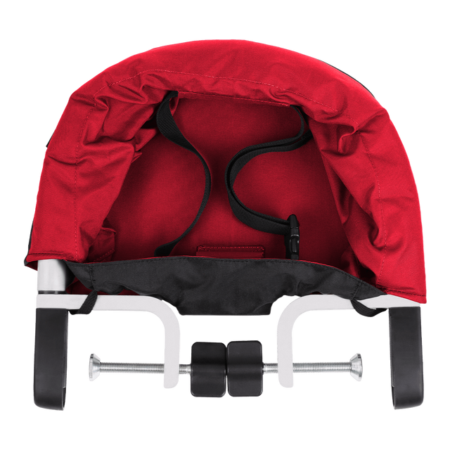 mountain buggy pod chaise haute portable de couleur rouge piment se clipse sur table_chilli