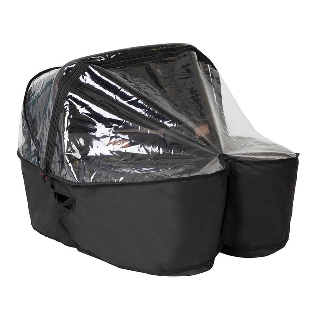 carrycot plus for twins shown with the free included storm cover in place to show protection from the elements_black