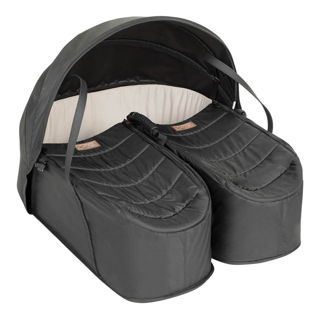 Mountain Buggy® cocoon™ for twins shown from side with sun hood in place_negro