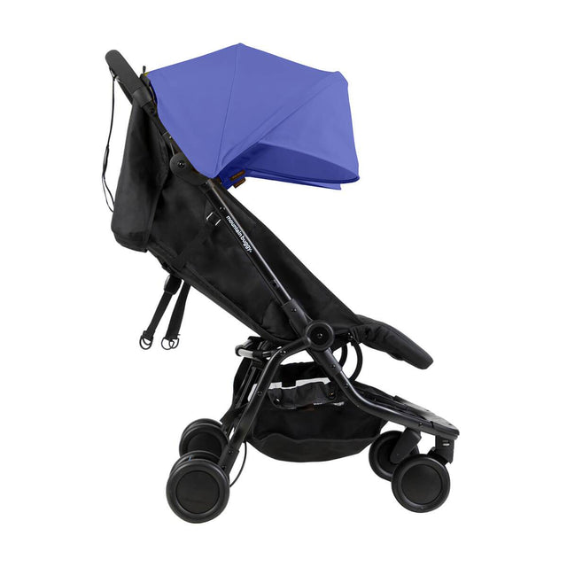 Mountain Buggy nano duo double lightweight buggy side view with seat reclined in colour nautical blue_nautical blue