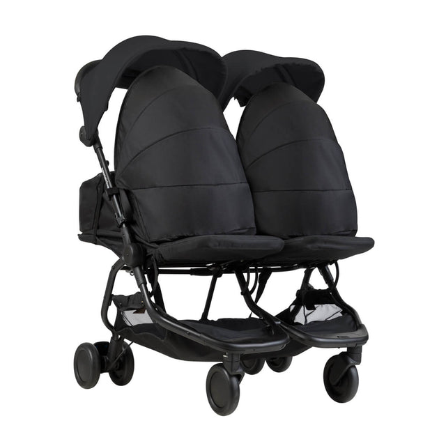Mountain Buggy nano duo silla de paseo doble y ligera equipada con dos capullos para recién nacidos en color negro_black