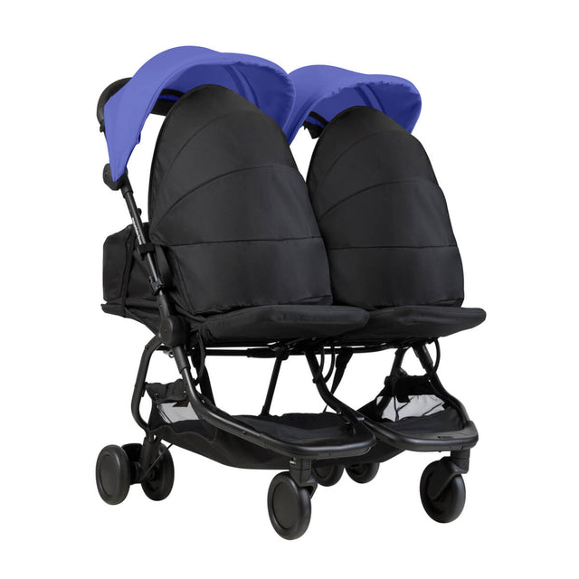 Mountain Buggy nano duo silla de paseo doble y ligera equipada con dos capullos para recién nacidos en color azul_náutico