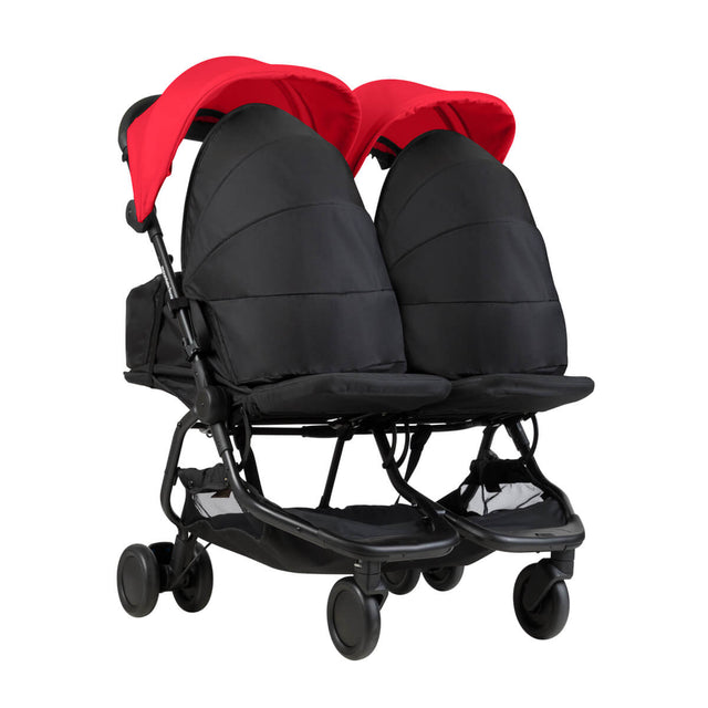 Mountain Buggy nano duo silla de paseo doble y ligera equipada con dos capullos para recién nacidos en color ruby_ruby
