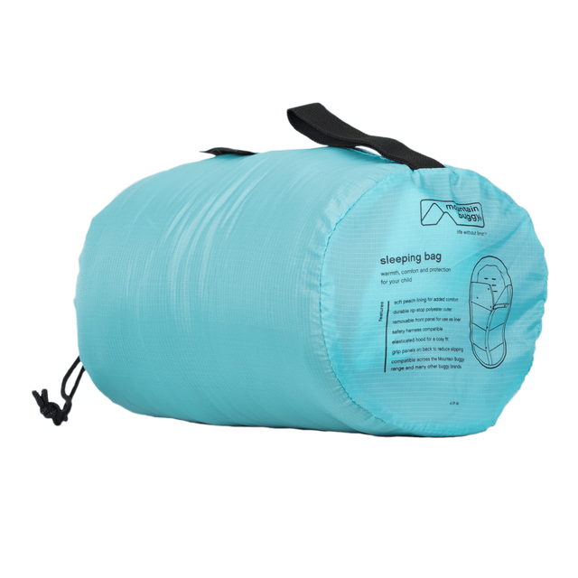 Mountain Buggy durable soft peach lined sleeping bag full packed in color ocean_ocean