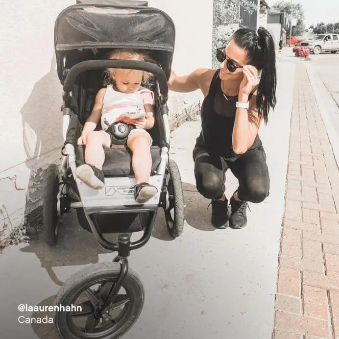 Mountain Buggy terrain all terrain pram – mum with toddler on urban pavement