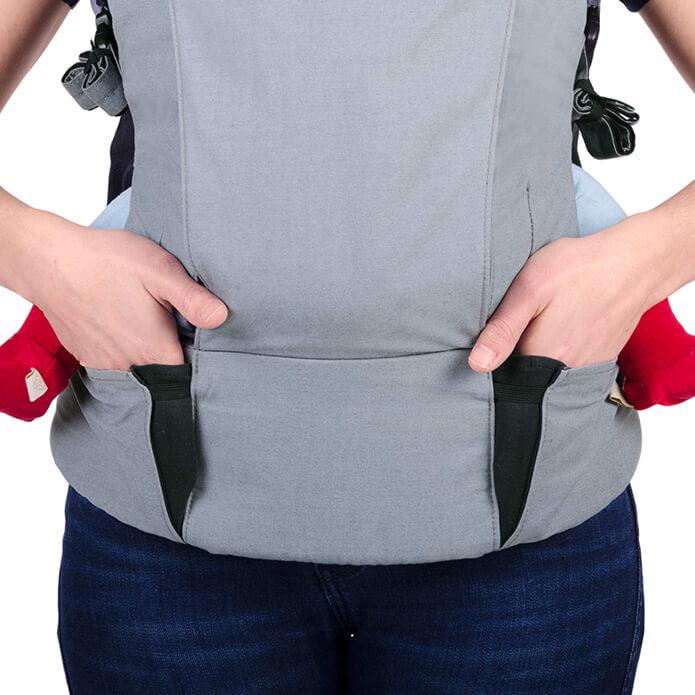 mountain buggy juno baby carrier in charcoal grey colour as storage pockets_charcoal