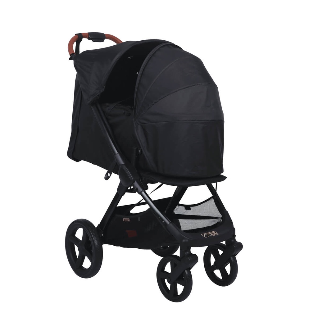Mountain Buggy nano urban with large wheels with nano urban cocoon in three quarter view_black