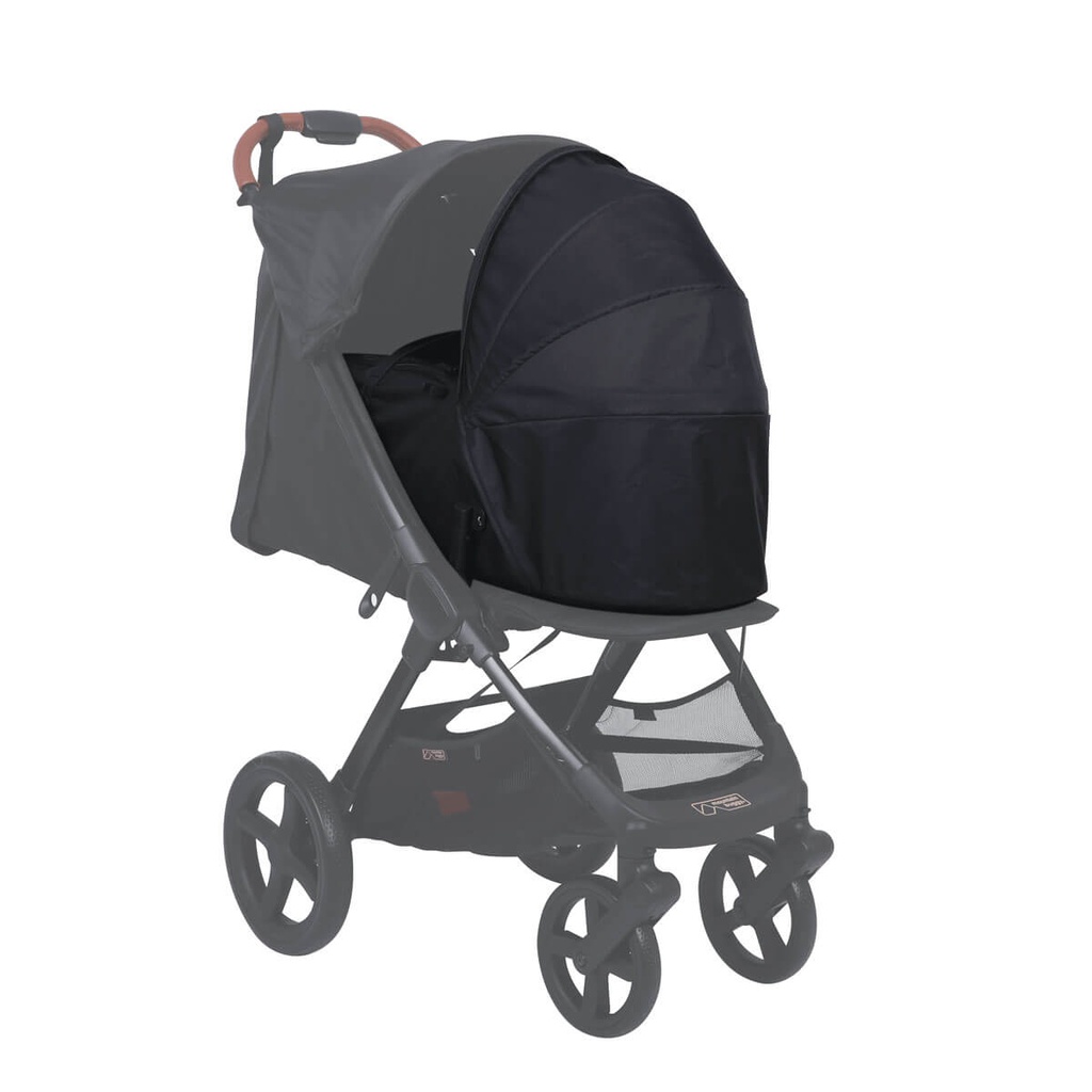 Mountain Buggy nano urban with nano urban cocoon in three quarter view ghosted_black