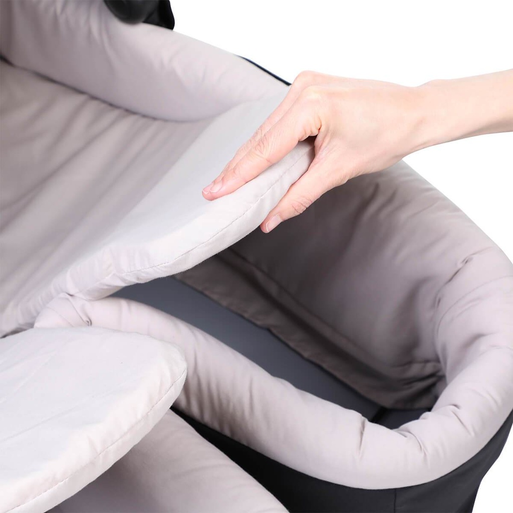 close up of the removable breathable mattress to demonstrate the thickness and cushioning of the mattress_black